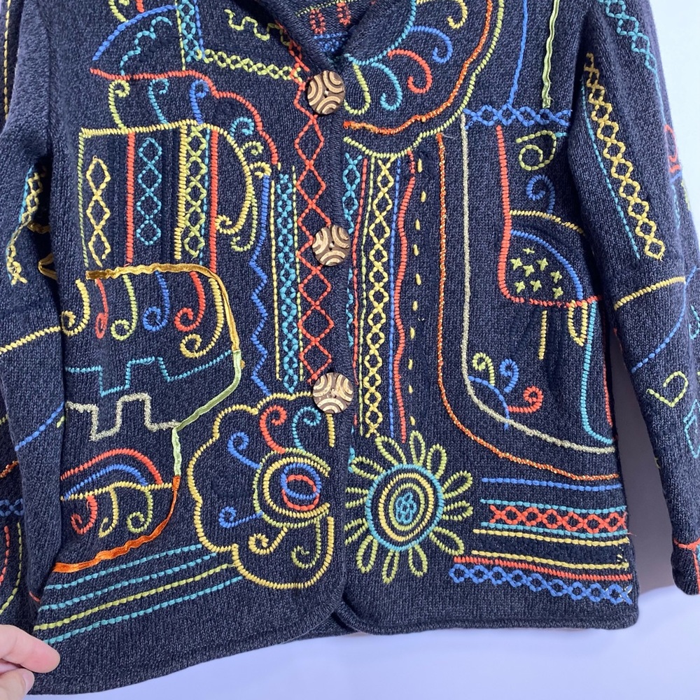 Peruvian Connection Black Jacket with Colorful Em… - image 5